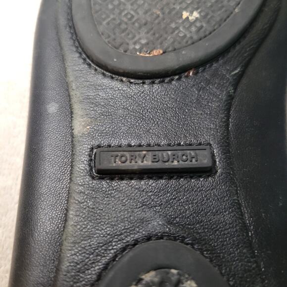 Tory Burch Black Leather Logo Toe Slip On Minnie Ballet Flats Women's Size 9M - Picture 5 of 7